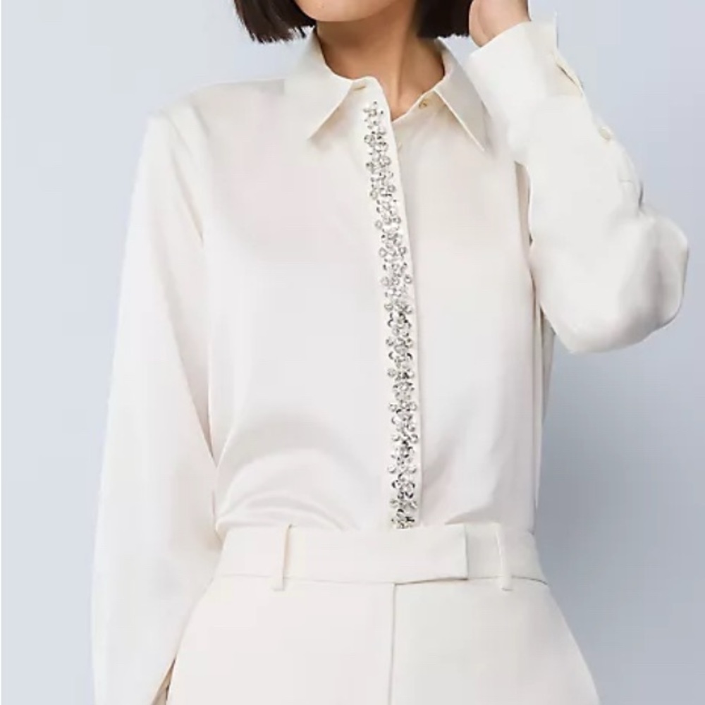Ann Taylor (New without tags) Embellished Satin Shirt
